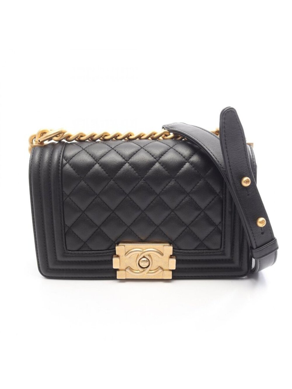 Chanel Shoulder Bag Boy Small Black Lambskin Chain